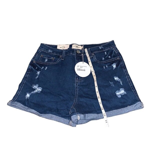 Umgee Denim Distressed Cuffed Jean Shorts Women’s  Shortie SZ 5 Dark NWT - Picture 2 of 7